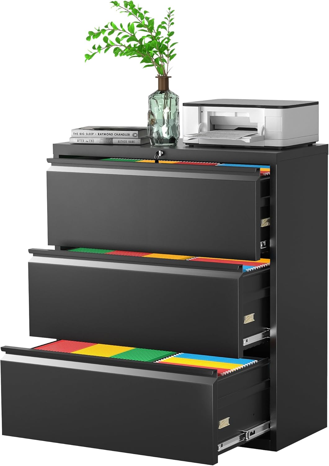 Pataku Metal Lateral File Cabinet with Lock for Secure Storage