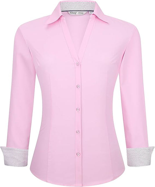 Esabel.C Womens Button Down Shirts Long Sleeve Bamboo Stretch Blouse