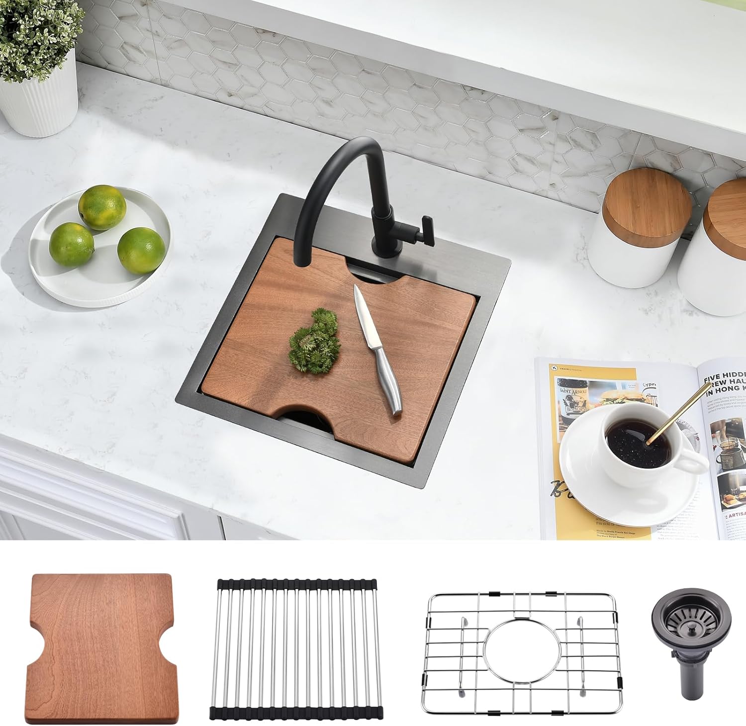 15x15 Black Bar Sink Drop In - 16 Gauge Stainless Steel Sink
