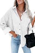 Magritta Womens Corduroy Button Down Shirt - Oversized Pocket Top