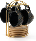 LUKA Ceramic Demitasse Espresso Cups Set with Saucers and Metal Stand