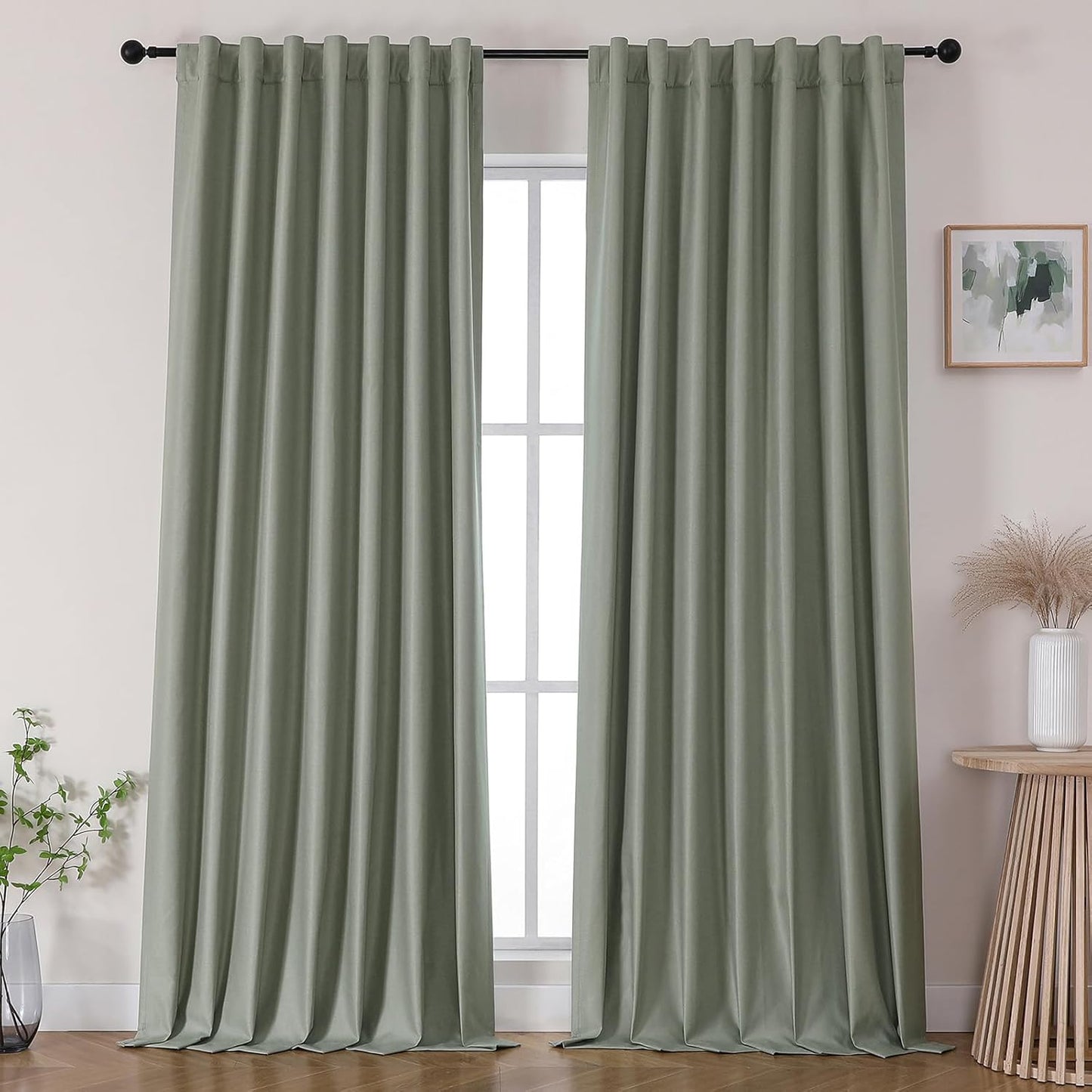 Joydeco Linen Blackout Curtain Set - 120 Inch Thermal Drapes
