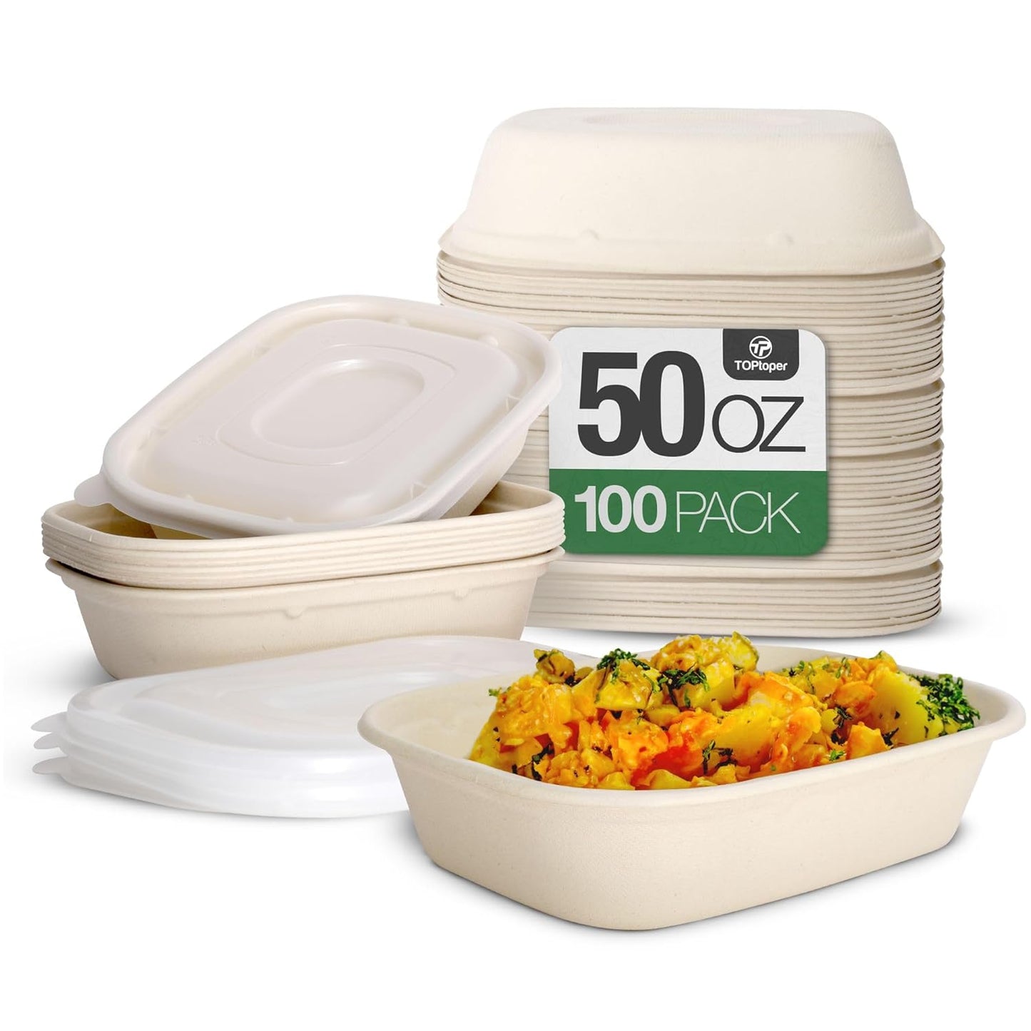 50 Oz Large Paper Bowls with Lids - Compostable and Durable