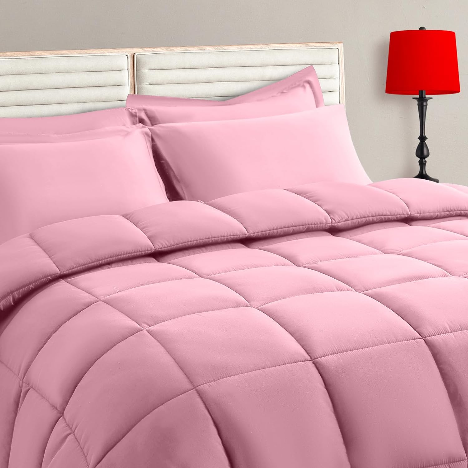 TAIMIT Pink King Size Comforter Set - 7 Piece Bed in a Bag