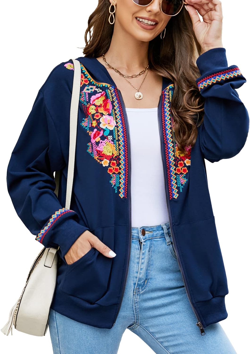 AK Floral Embroidered Women's Zip Hoodie