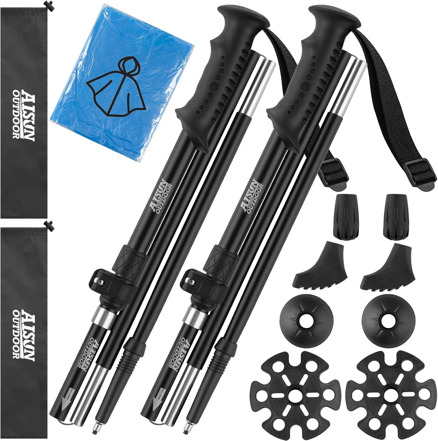 Lightweight Adjustable Trekking Poles for Women & Kids + Raincoat