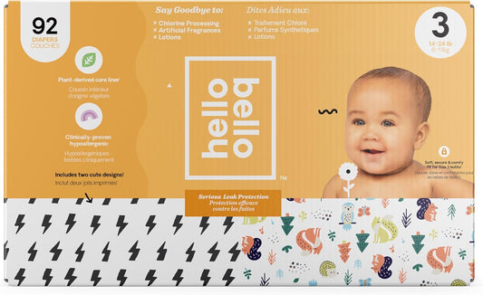 Hello Bello Size 3 Diapers - 92 Count, Hypoallergenic & Ultra-Soft