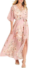 Womens Boho Wrap V Neck Maxi Dress - Plus Friendly Sizes