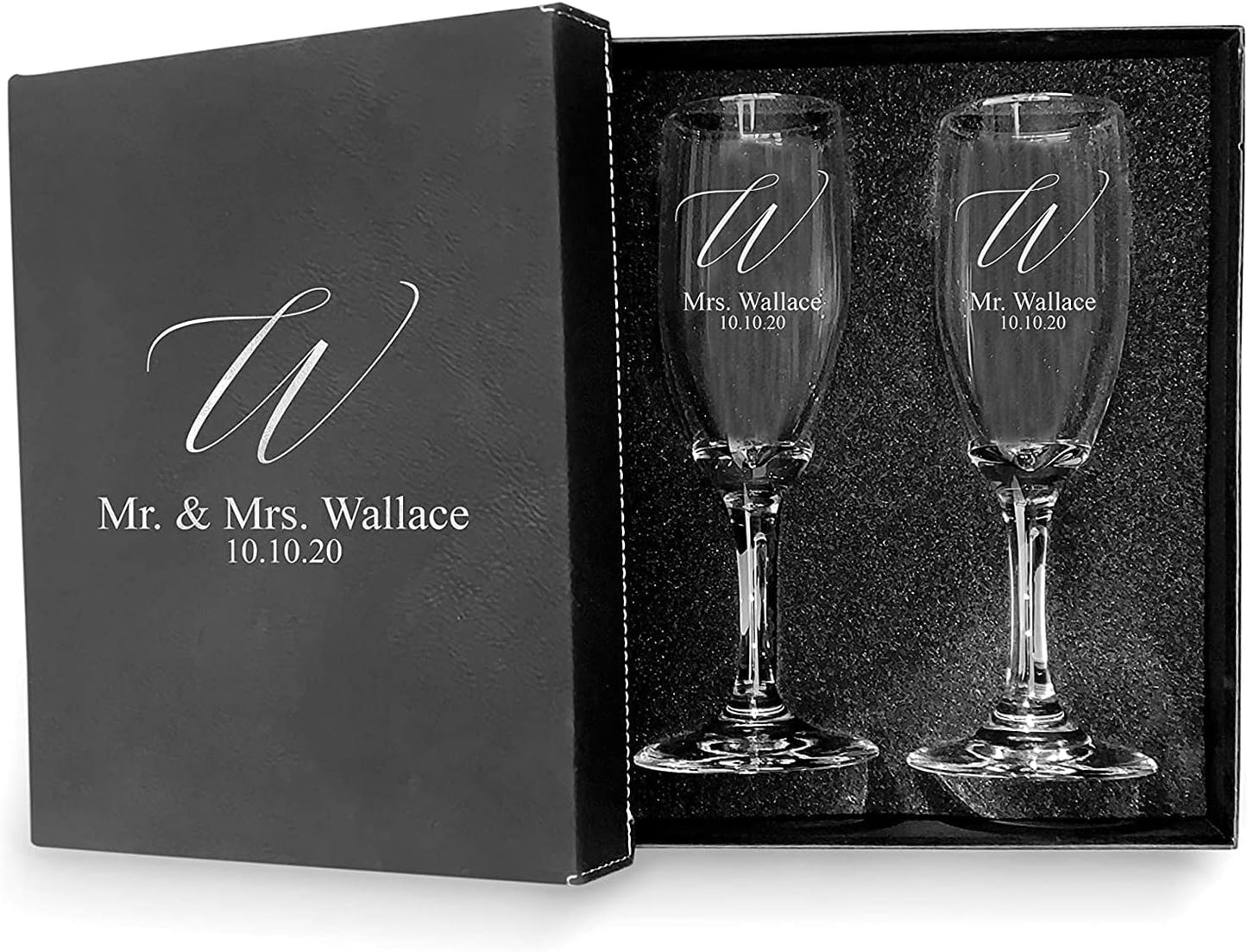 Personalized Mr and Mrs Wedding Toasting Champagne Flutes Set