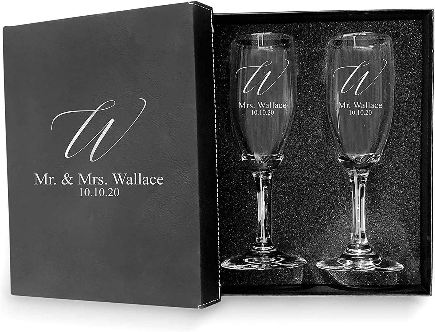 Personalized Mr and Mrs Wedding Toasting Champagne Flutes Set