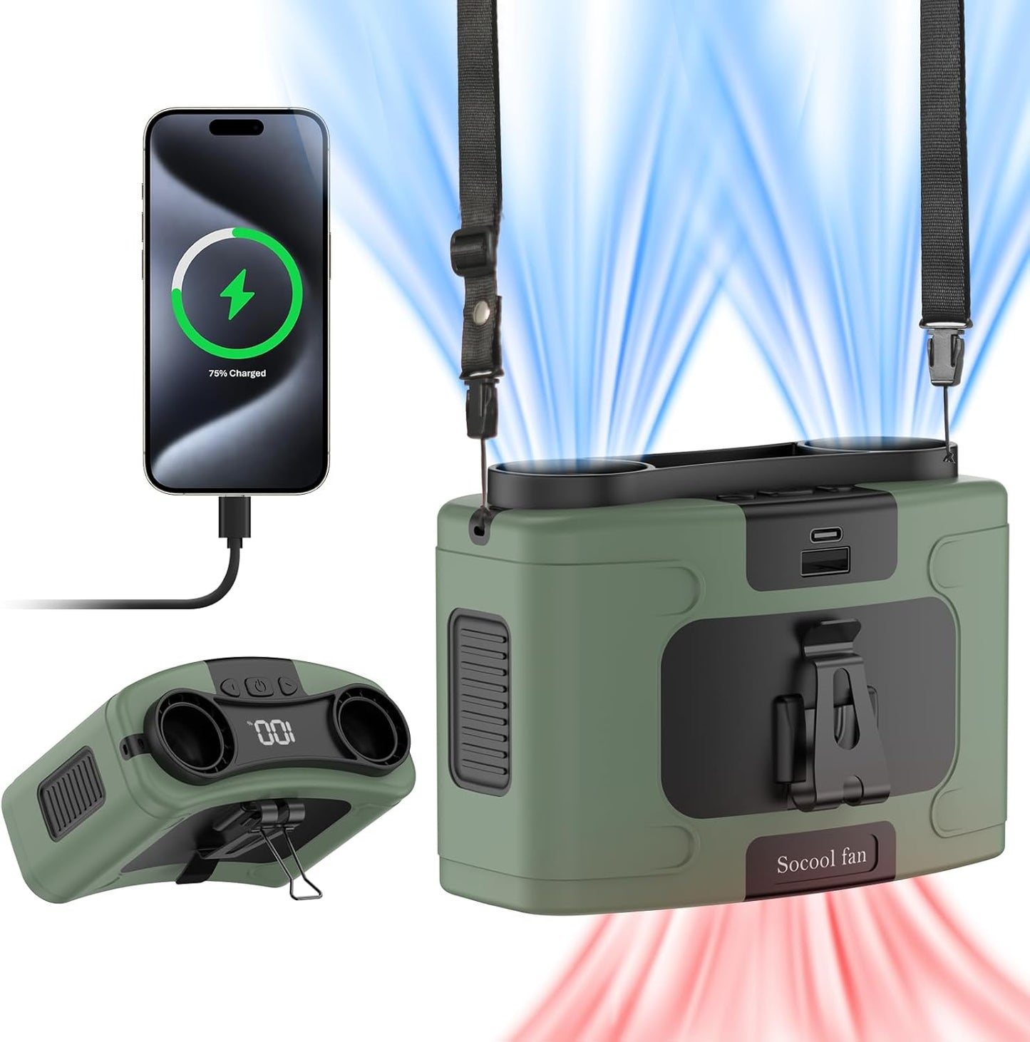 Socool 20000mAh Portable Waist Fan for Hands-Free Cooling