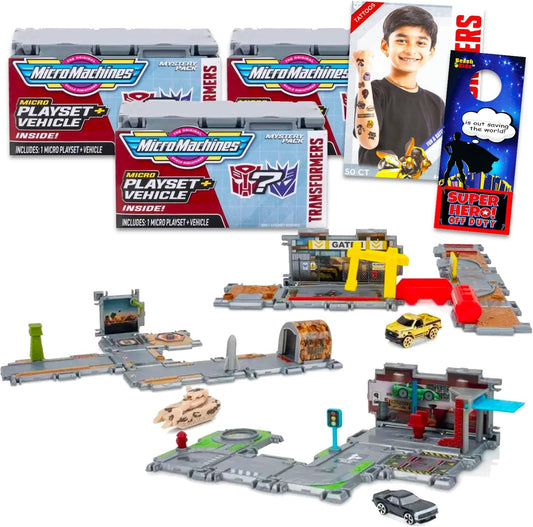 Transformers Micro Machines Set - 3 Mystery Playsets + Tattoos
