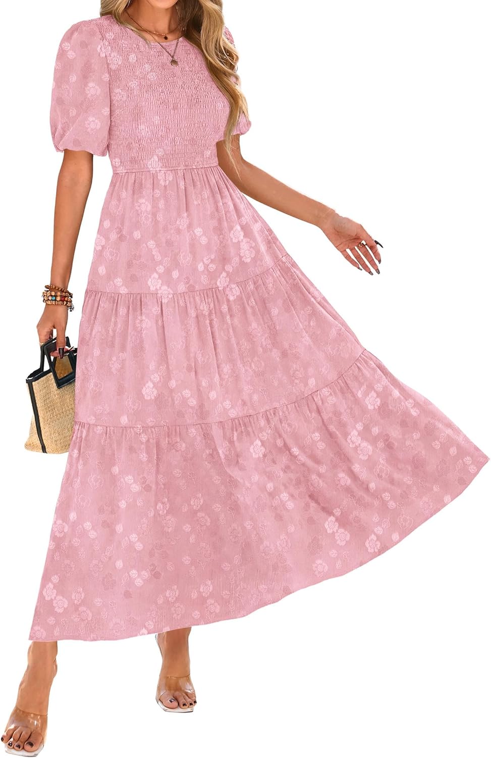 KIRUNDO Womens Summer Dresses Floral Midi Sundress for Weddings