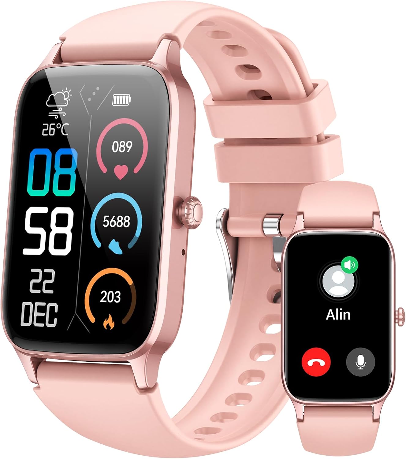 Multisport Smartwatch: Answer Calls, 110+ Modes, IP68, Pink