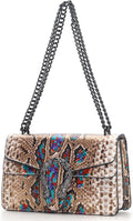 Leather Shoulder Bag Chain Purse for Women - Vintage Snake Print