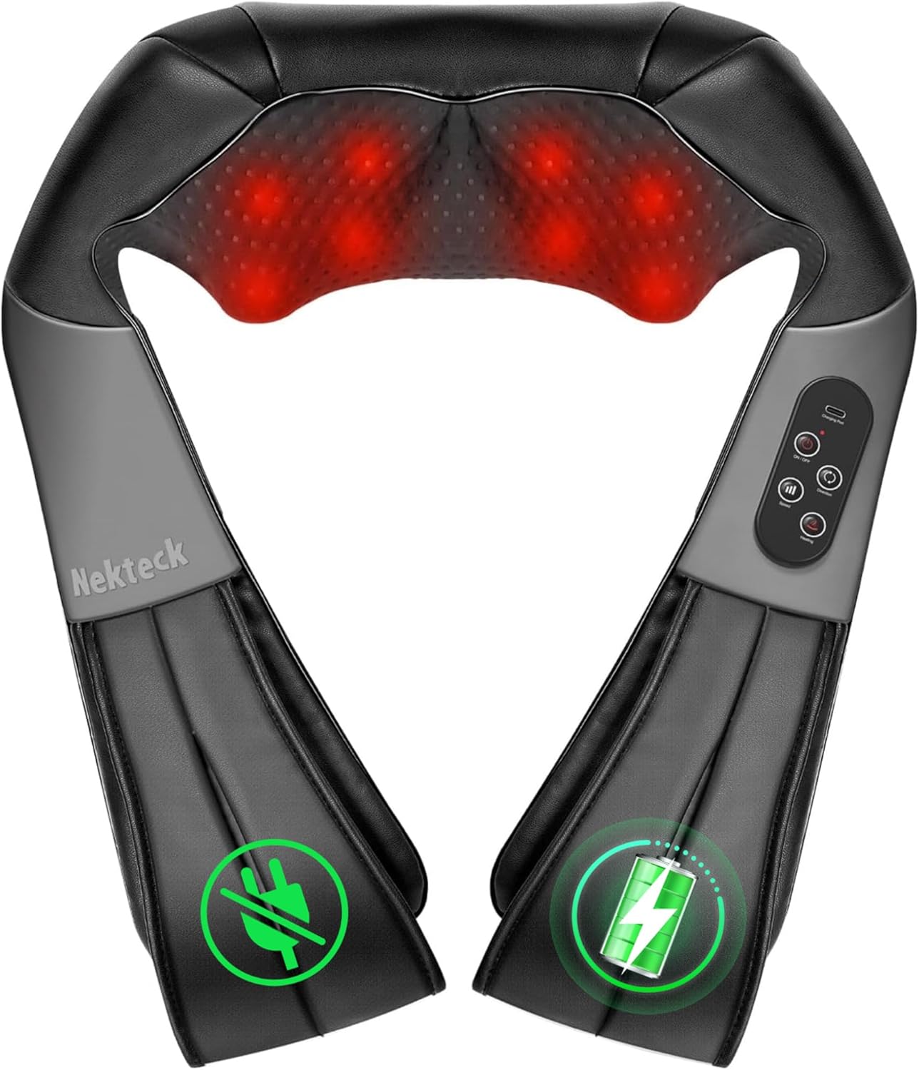 Nekteck Cordless Shiatsu Neck and Back Massager for Pain Relief