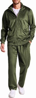 Mens Velour Tracksuit 2 Piece Velvet Jogging Suit - Full Zip Set