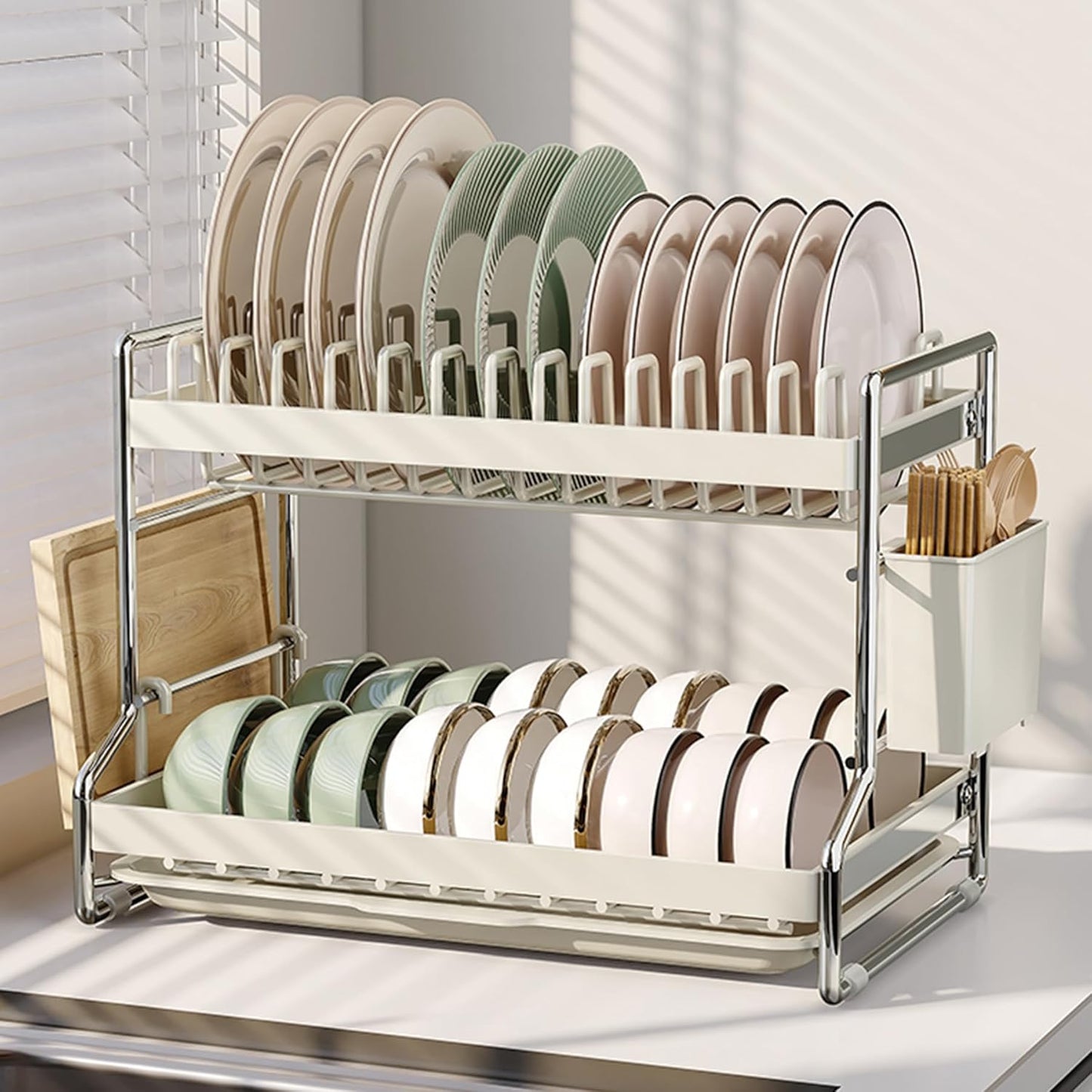 2 Tier Dish Drying Rack Organizer for Efficient Kitchen Storage