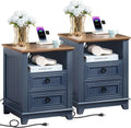 Farmhouse Style Nightstands with Charging Station and Storage Drawers