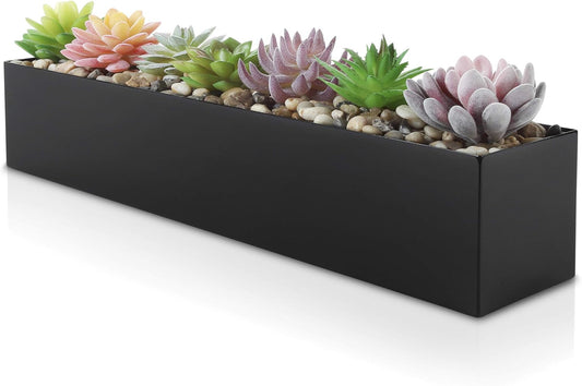 Modern Black Trough Rectangular Planter for Succulents and More