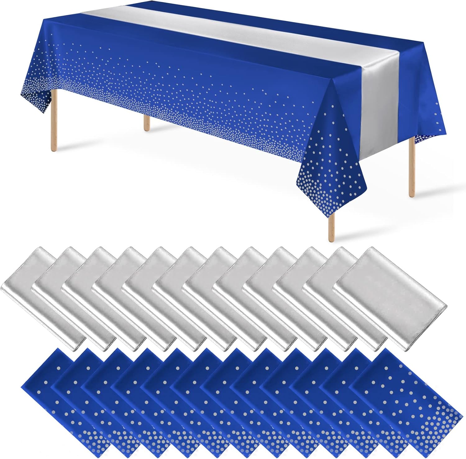 24Pack Disposable Plastic Tablecloths and Satin Table Runner Set