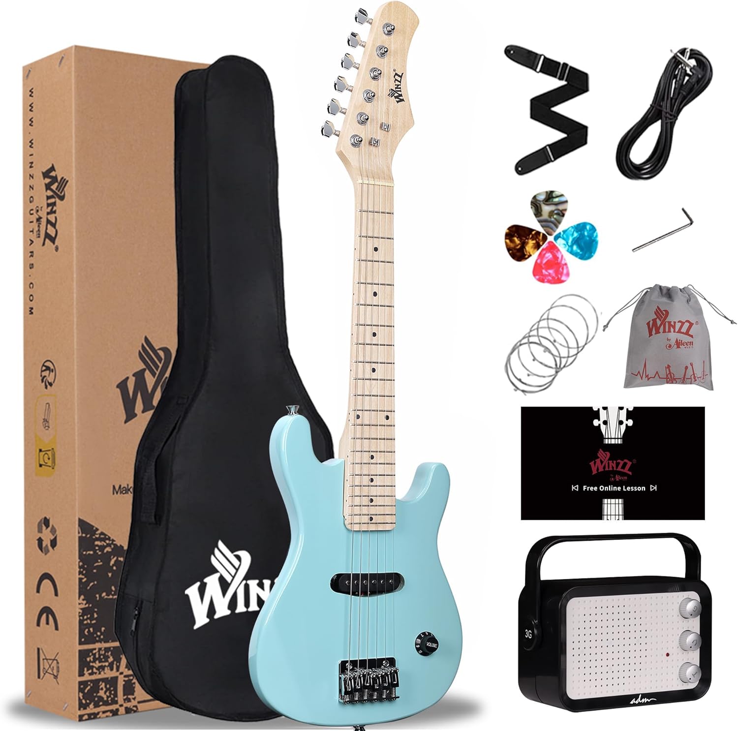 WINZZ EGM100 30 Inches Kids Electric Guitar with Beginner Kit