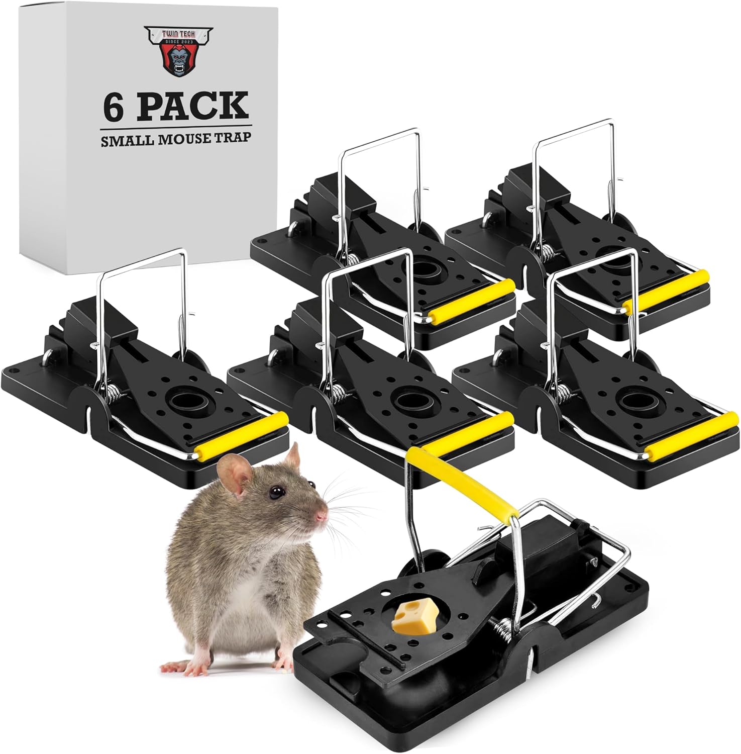 TwinTech Stainless Steel Mouse Traps - Reusable Snap Traps - Safe Indoor/Outdoor - 6-Pack
