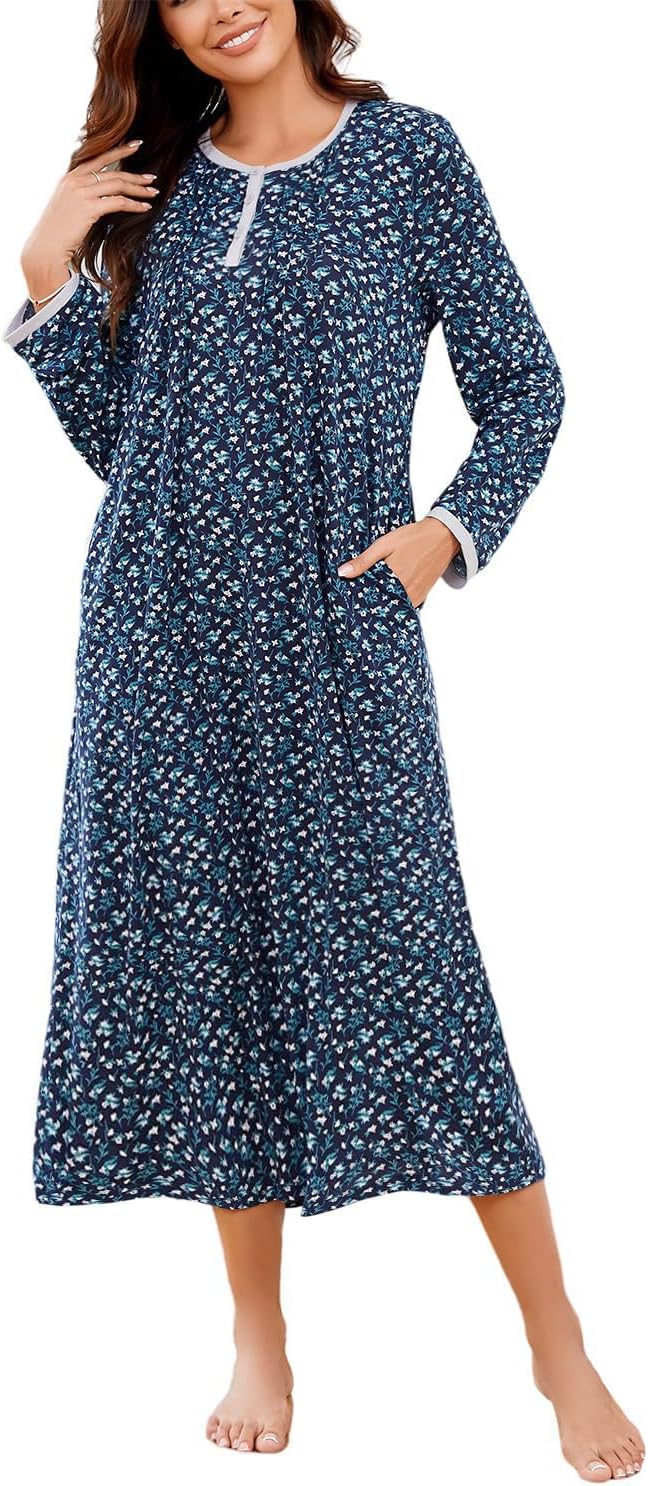 AVIIER Cotton Nightgowns for Women with Pockets and Elegance