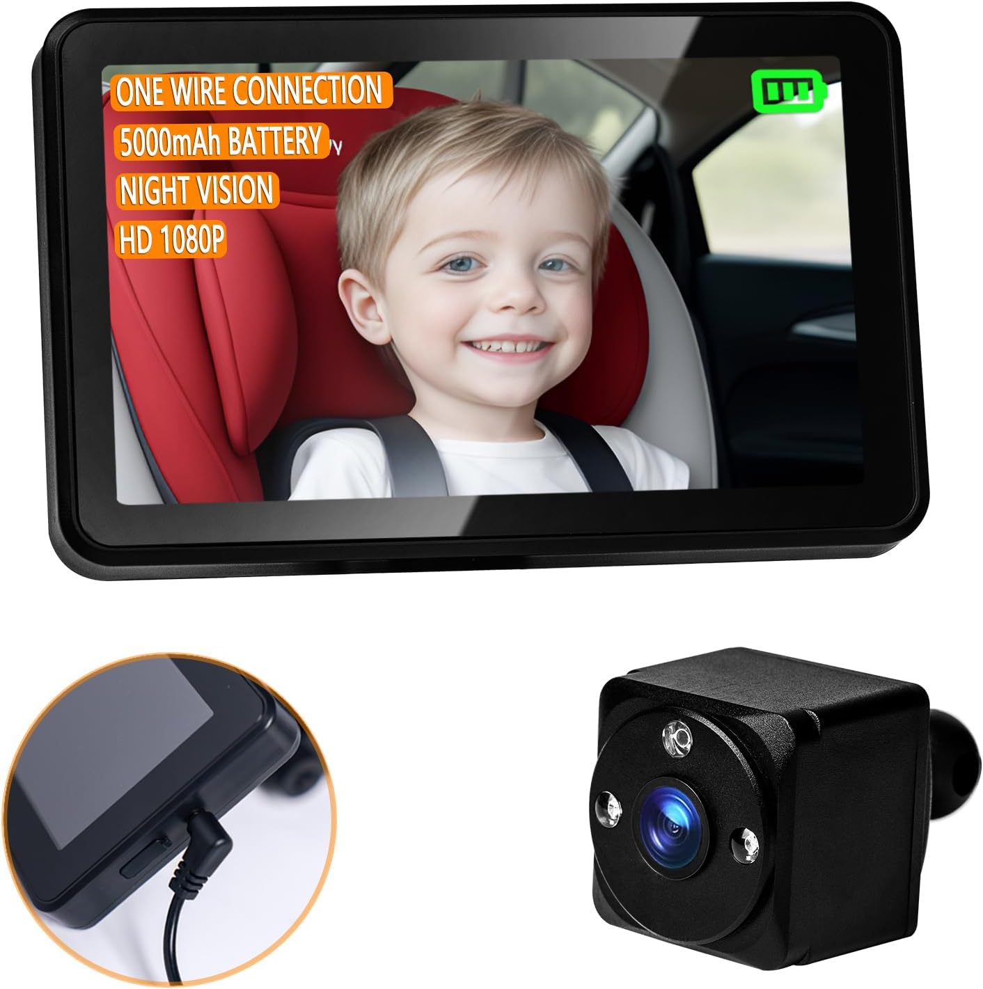 Omikamo Baby Car Camera: 1080P HD, Night Vision, One-Wire Connect