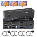 4K KVM Switch 3 Monitors 2 Computers - Triple Display 4K@60Hz