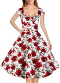 Hanpceirs Women's Cap Sleeve 1950s Retro Tea Length Cocktail Dress