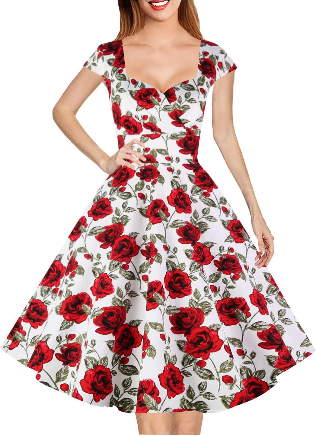 Hanpceirs Women's Cap Sleeve 1950s Retro Vintage Cocktail Dress