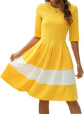 oxiuly Vintage Half Sleeve O-Neck Swing Dress - Flattering Pocketed