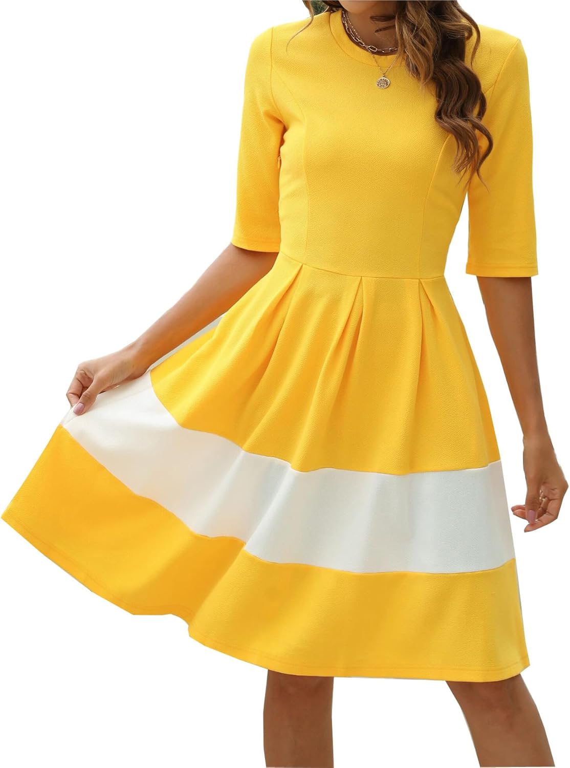 Vintage Half Sleeve O-Neck Casual Swing Dress with Pockets