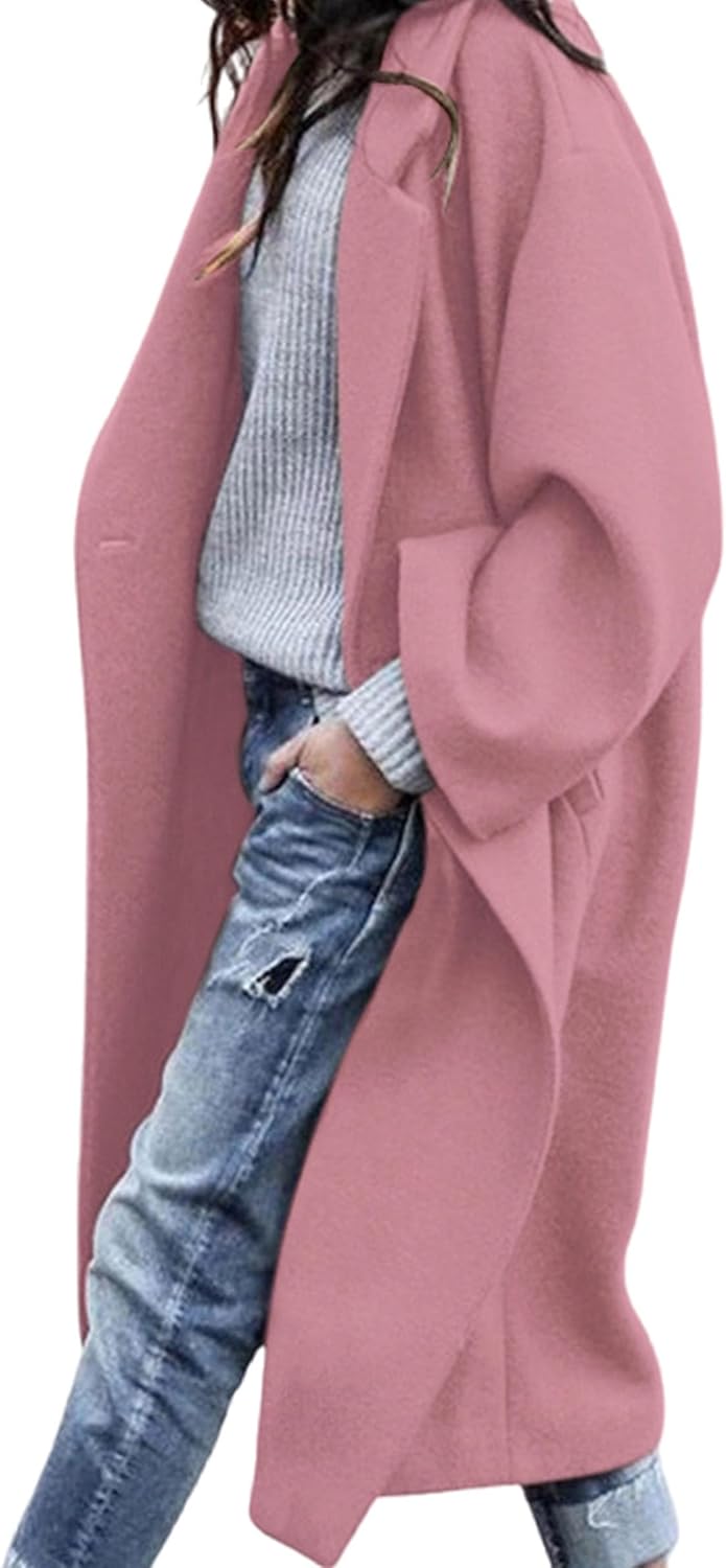 Trendy Long Sleeve Notch Lapel Button Long Jackets for Women