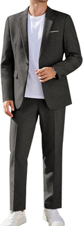 COOFANDY Men Suits Classic Fit 2 Piece Suit Set - Linen Texture