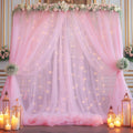 3010ft Pink Tulle Backdrop Curtain with Lights String - Sheer Wedding