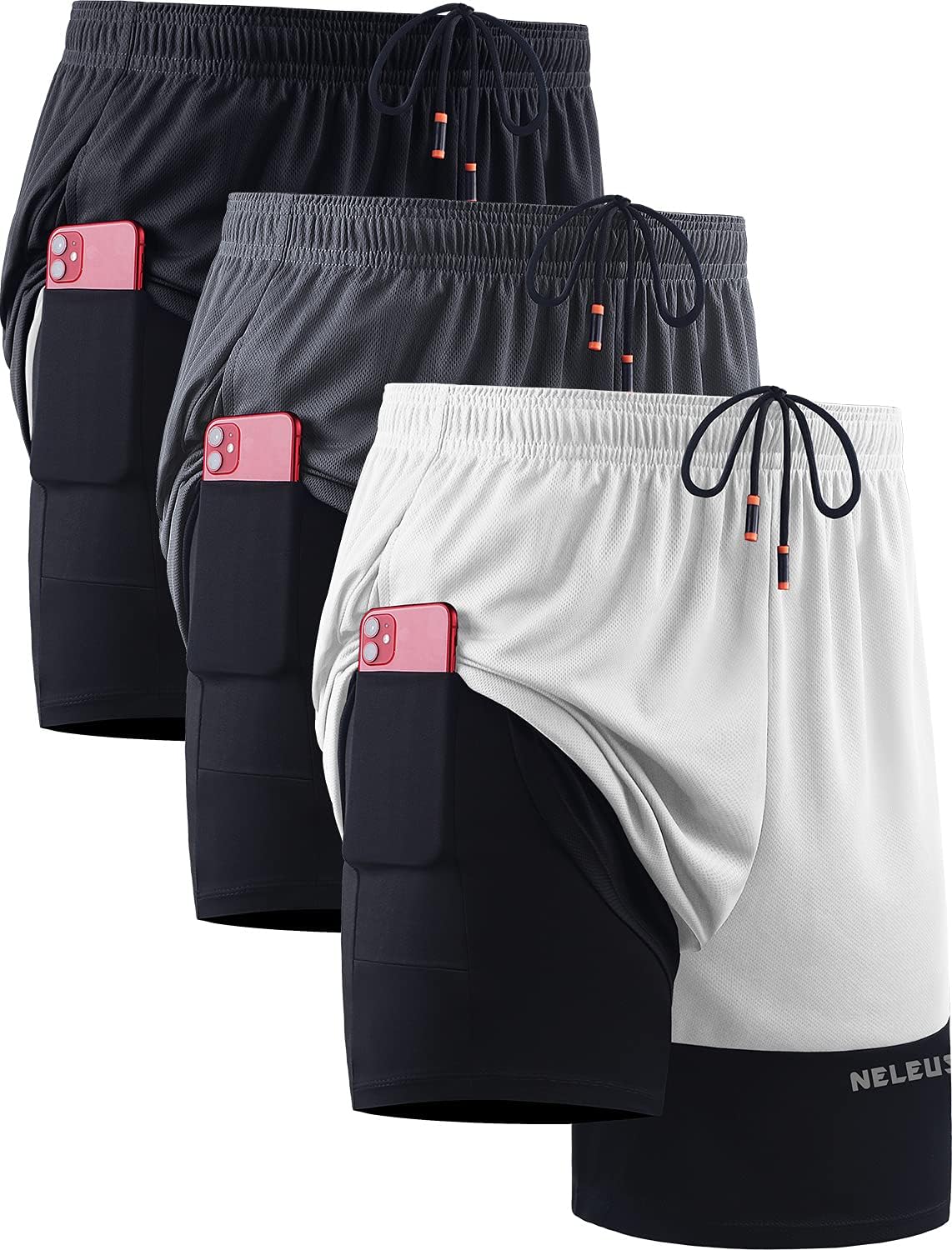 NELEUS Men's 2 in 1 Running Shorts with Liner for Comfort