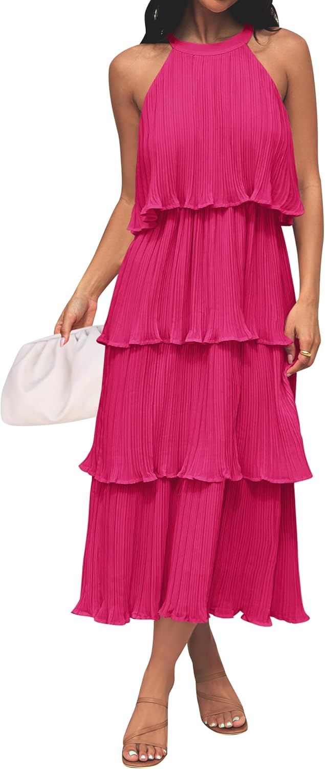 ZESICA Women's Summer Sleeveless Halter Neck Midi Dress Review