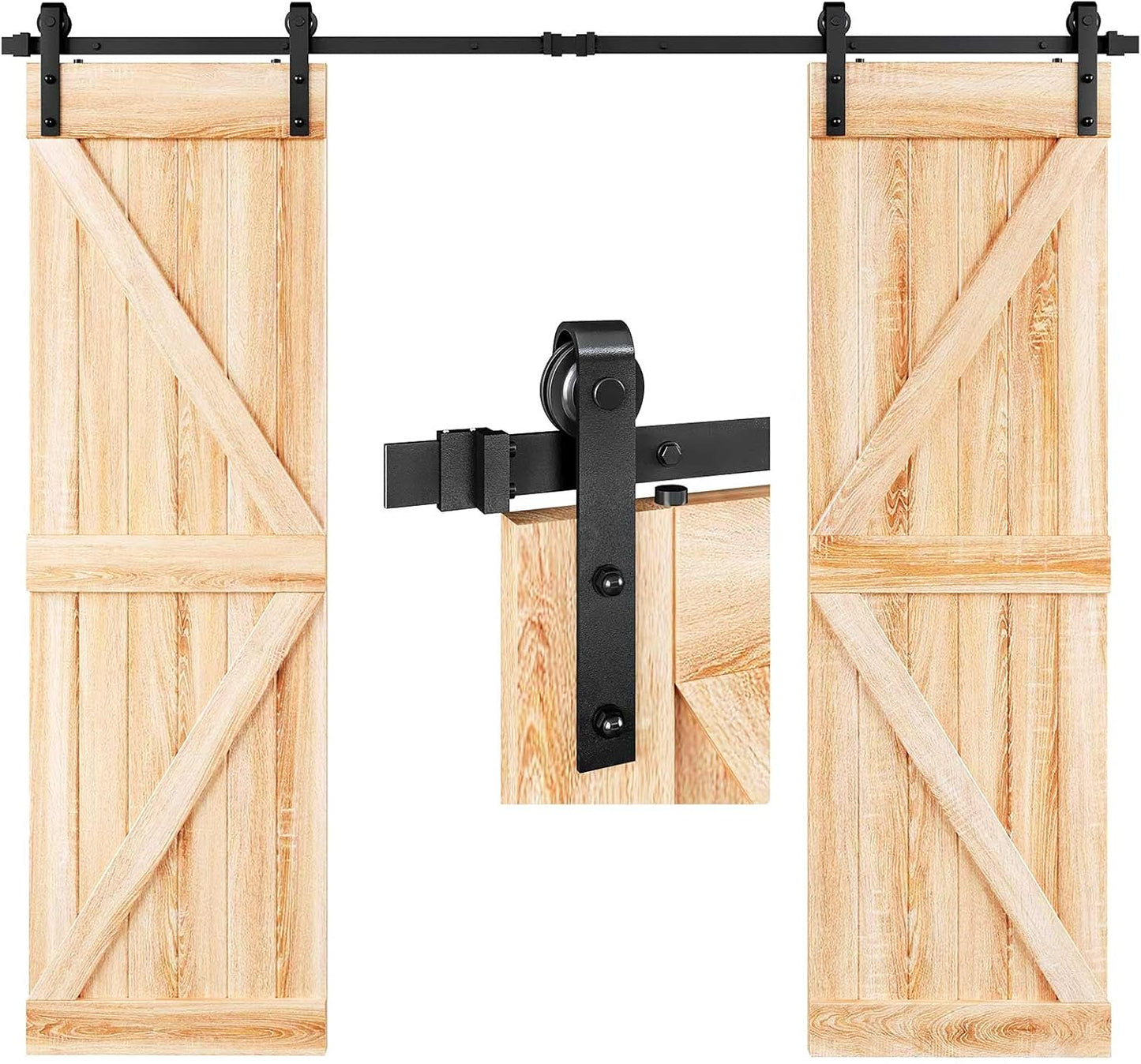 EaseLife 8 FT Double Door Sliding Barn Door Hardware Track Kit