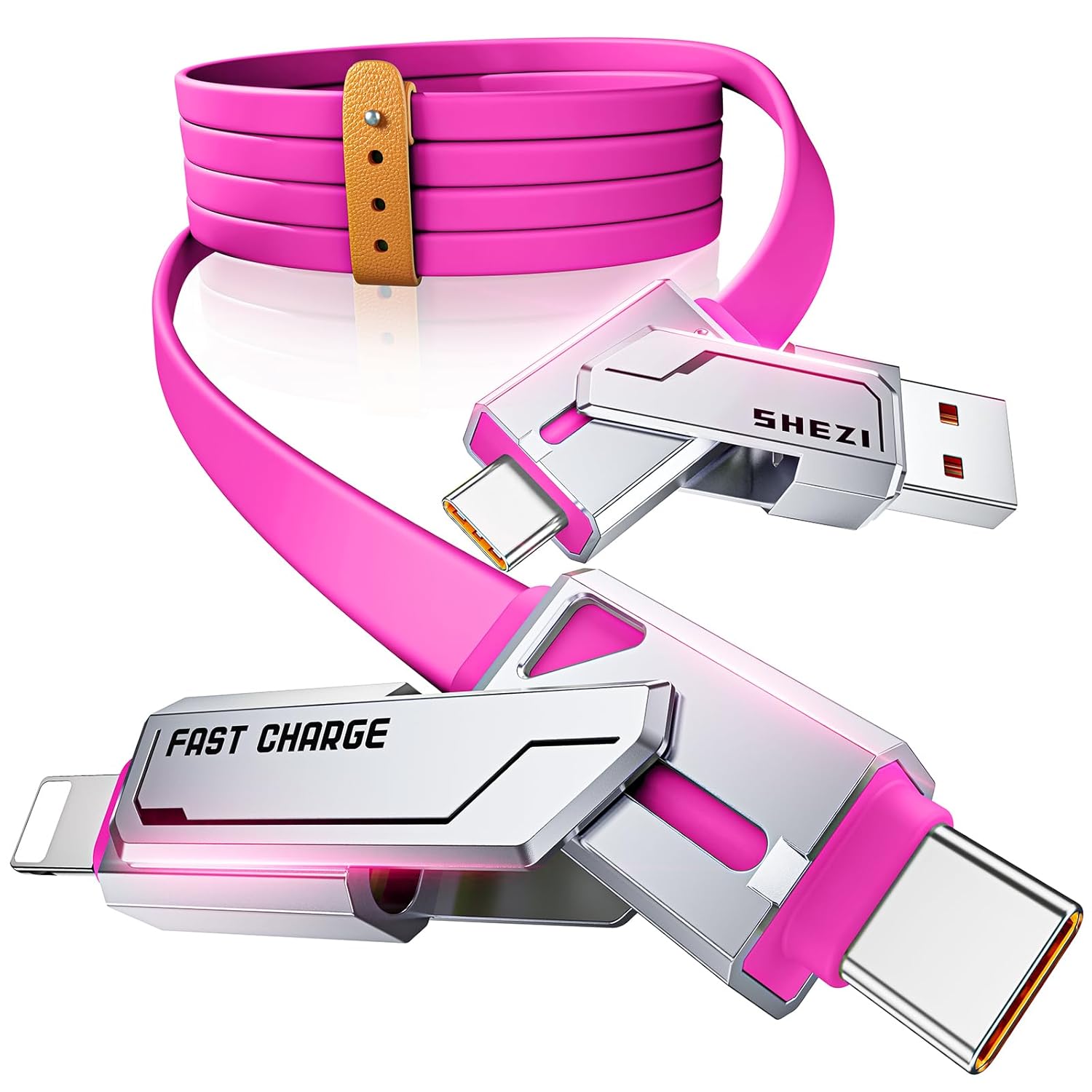 Fast Charge 4-in-1 USB C Cable 60W 5FT Pink