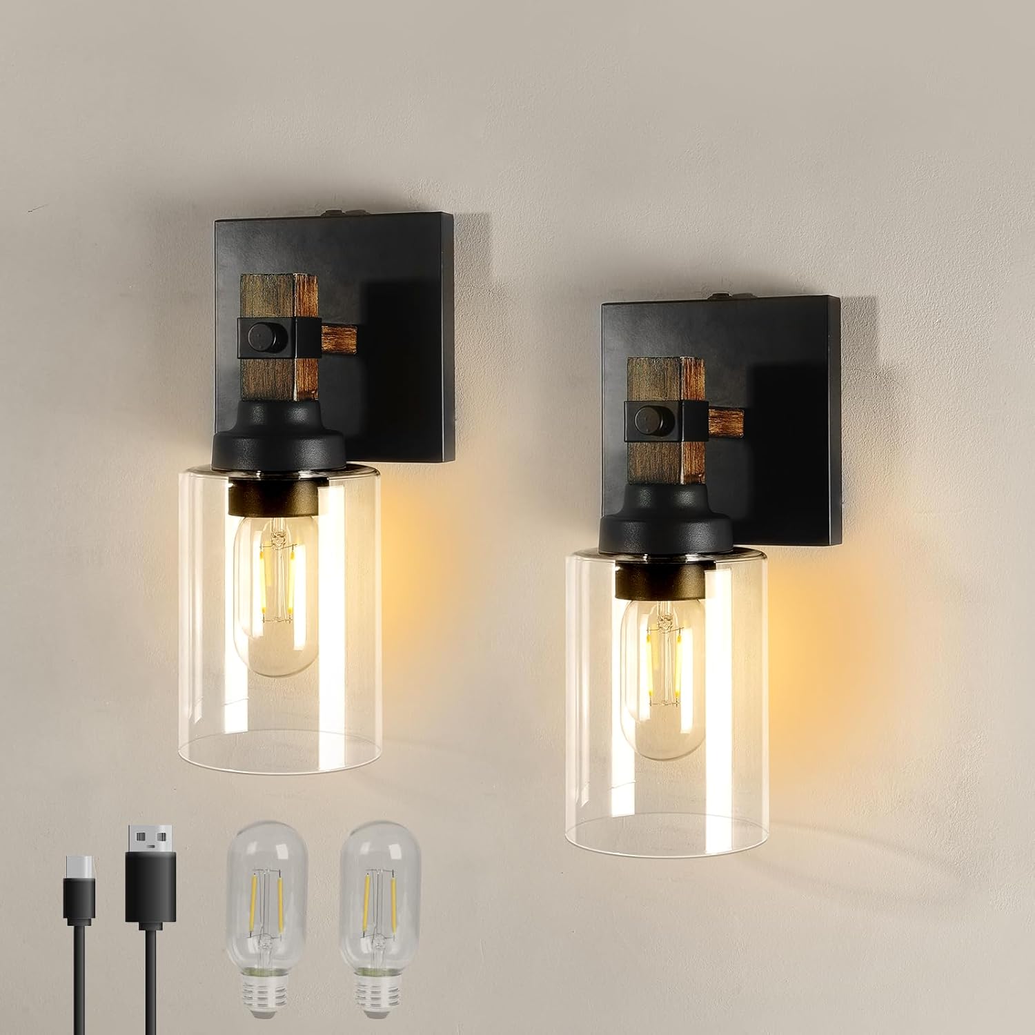 Battery Operated Wall Sconce 2-Pack Rechargeable Lamp Set