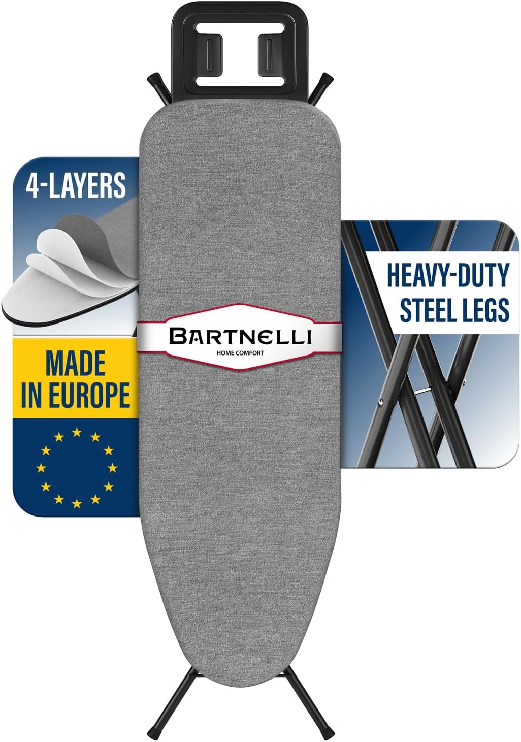 Bartnelli Ironing Board with Adjustable Height and Safety Rest