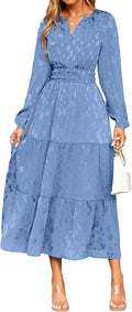 Simplee Womens Casual Long Sleeve Maxi Dress - Elegant Floral V-Neck