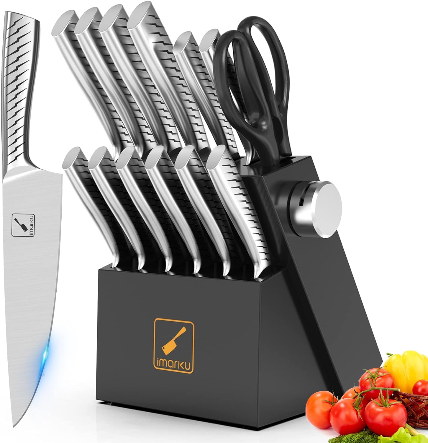 Premium 14-Piece Knife Set for Kitchen with Block and Sharpener