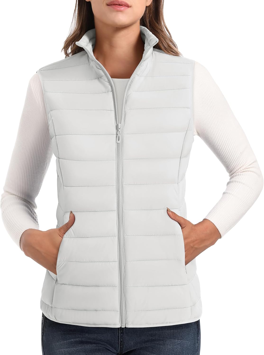 Lightweight Puffer Vest for Women with 4 Pockets and Warmth