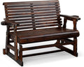 VINGLI Outdoor Glider Wood Patio Chair with Cup Holders