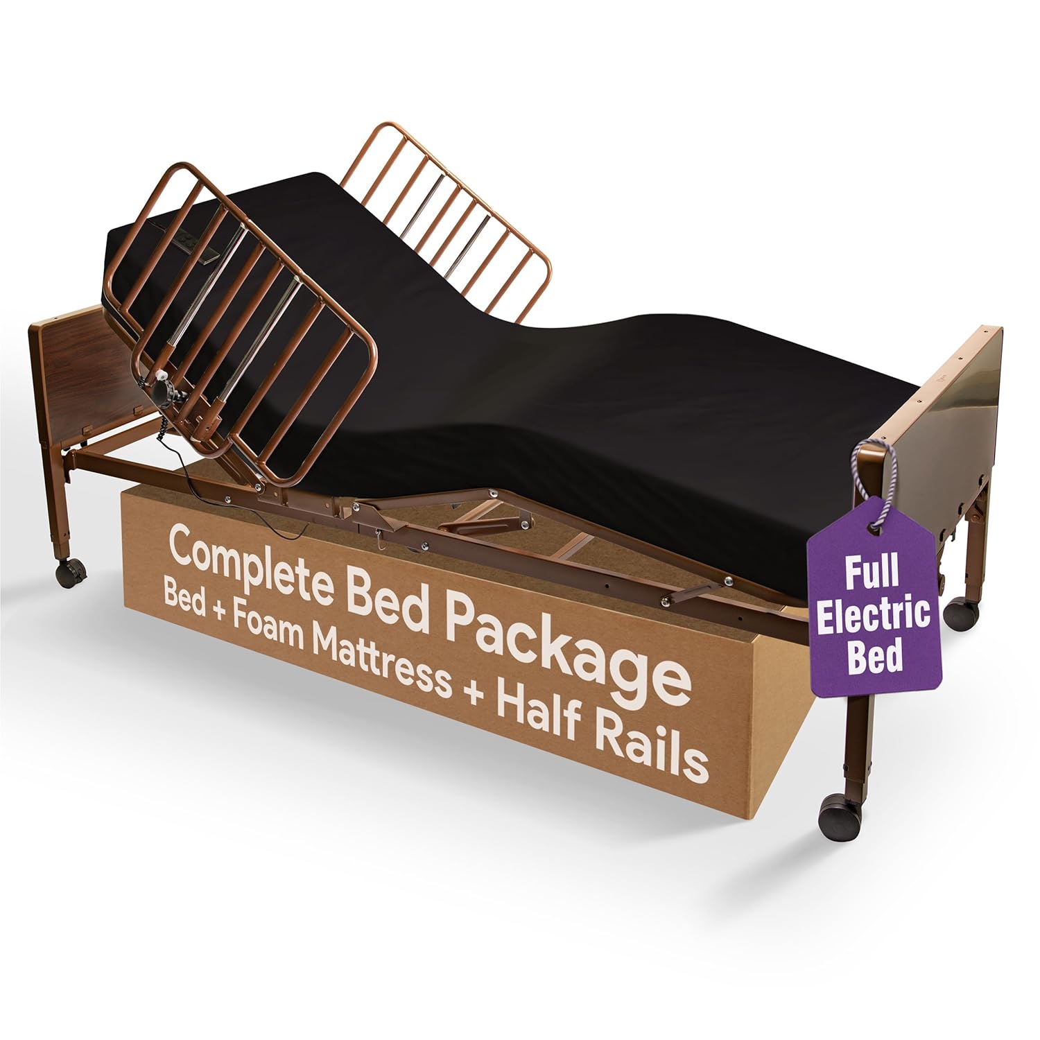 Electric Hospital Bed for Home Use with Foam Mattress and Rails