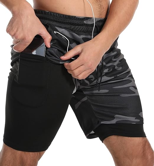JWJ Men's 2 in 1 Running Shorts for Athletic Workouts
