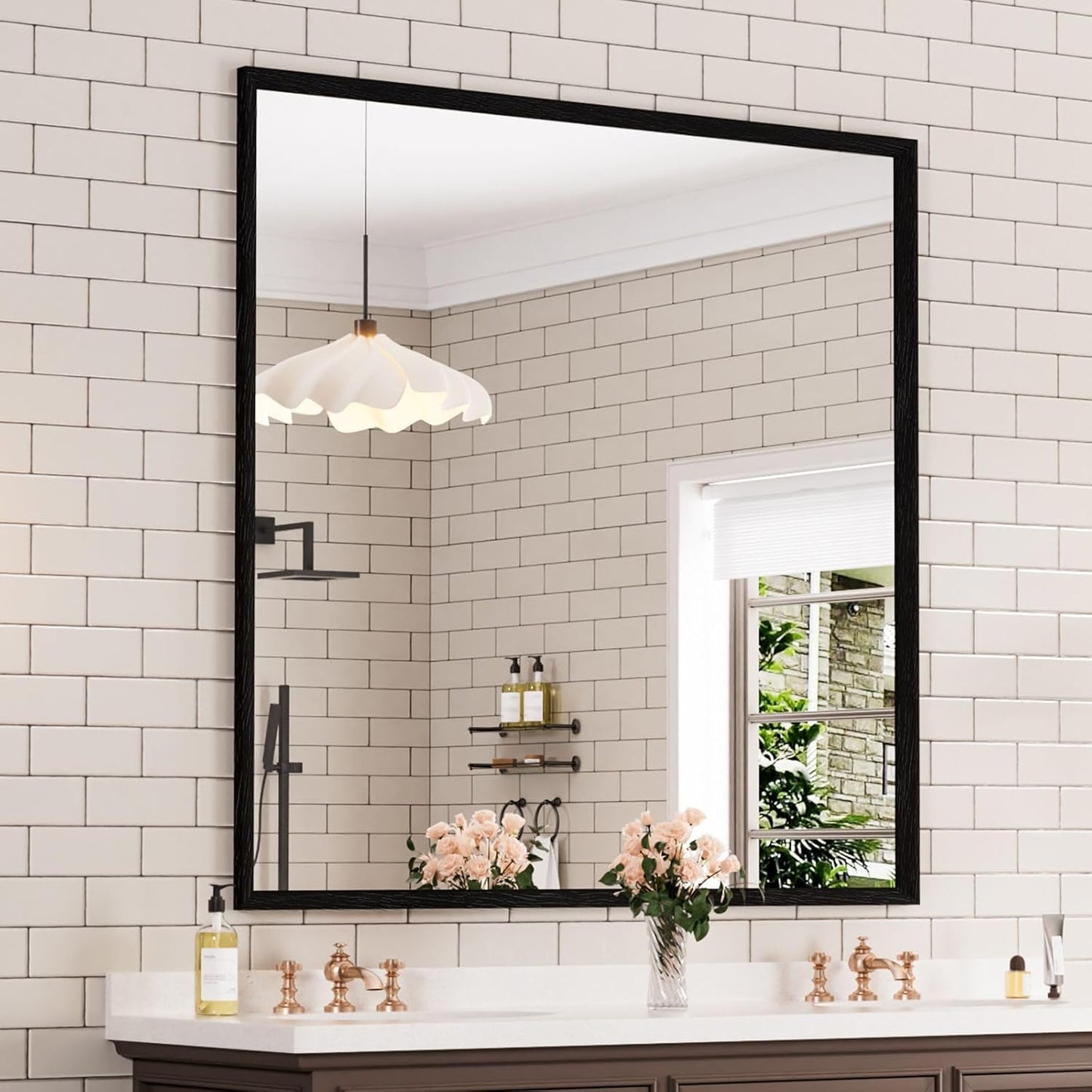 WEER 36X36 Inch Black Bathroom Mirror with Matte Frame